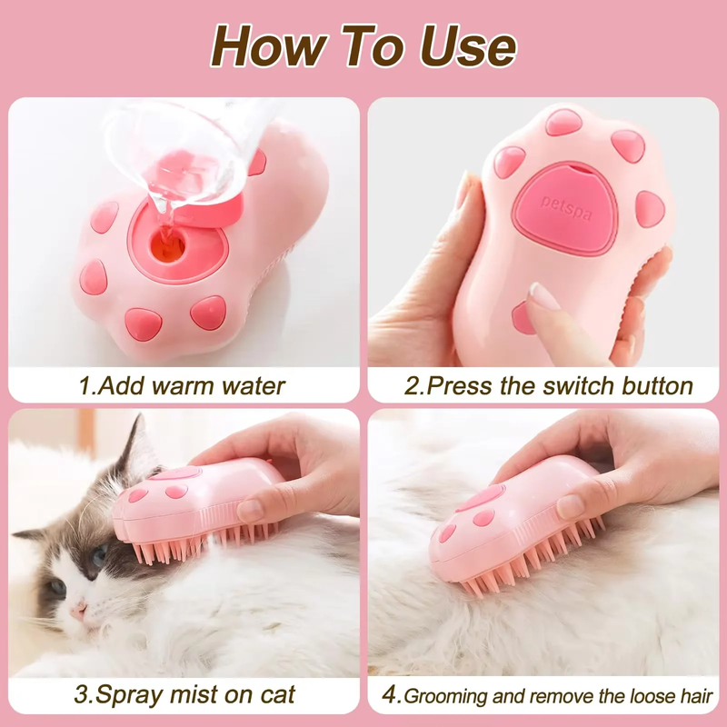 Multi-Functional 3-in-1 Pet Brush – Electric Cat & Dog Grooming Comb with Steam Spray, Massage & Fur Removal