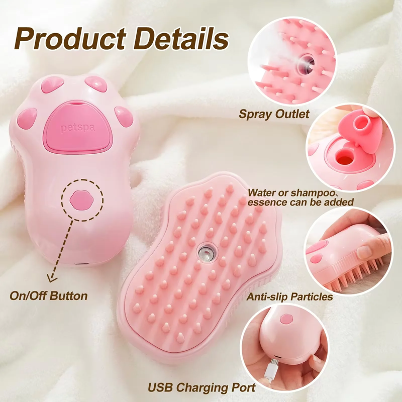 Multi-Functional 3-in-1 Pet Brush – Electric Cat & Dog Grooming Comb with Steam Spray, Massage & Fur Removal